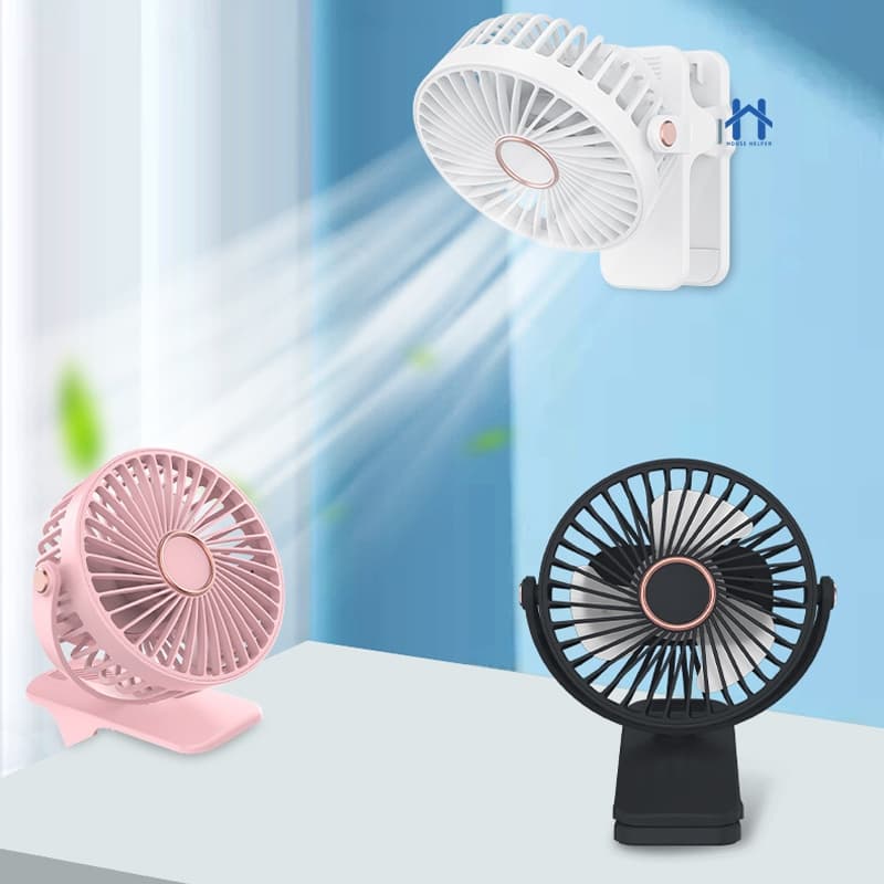 Mini Ventilador Recarregável com Clip Prendedor 3 Velocidades para Mesa