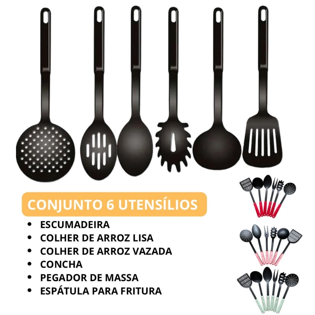 Kit de Cozinha Premium Conjunto 12 Peças Silicone Utensílios Resistentes 6 Espátula Concha Colheres