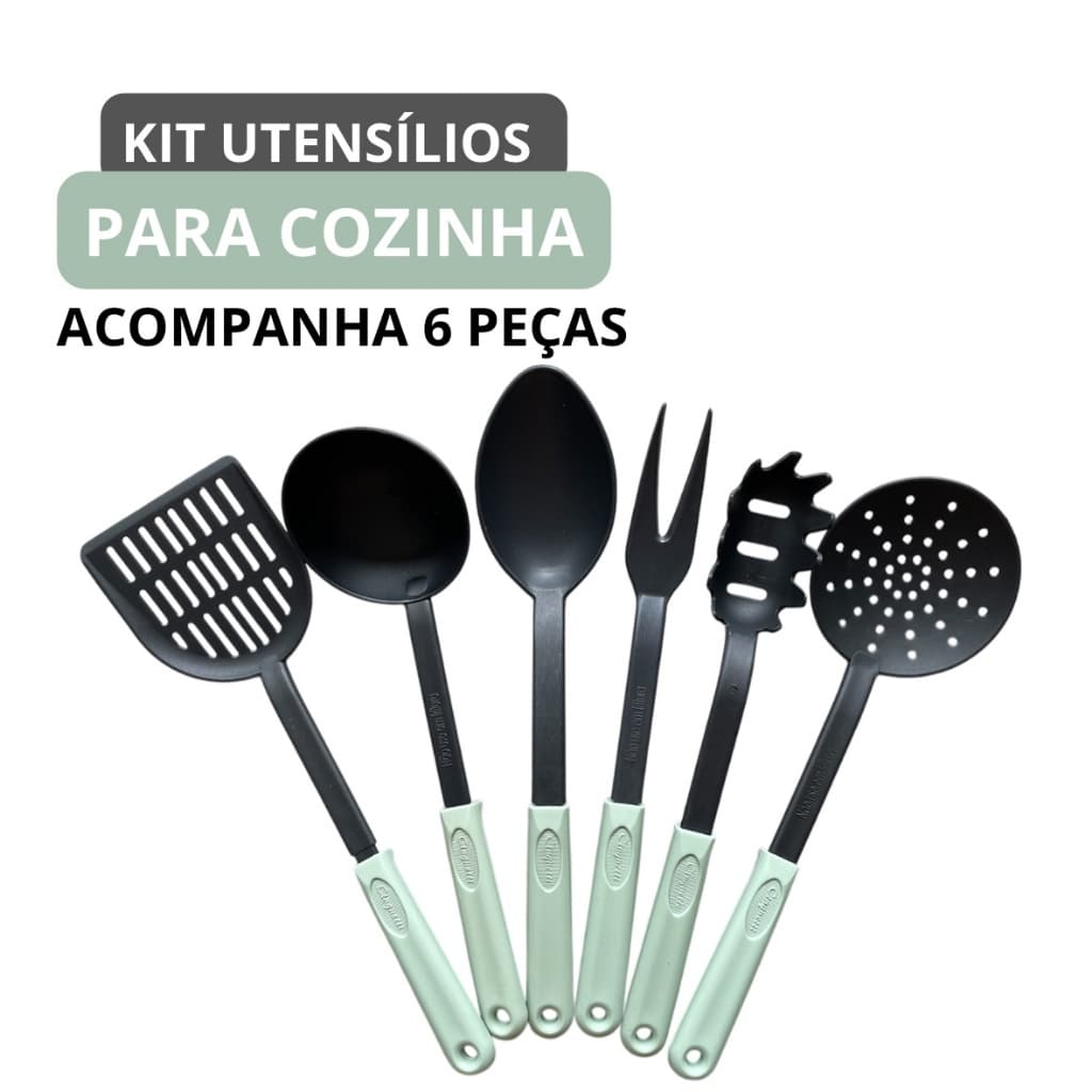 Kit Premium Cozinha Conjunto de Utensílios Silicone Concha Resistente Calor Imediato 6 Peças Nylon