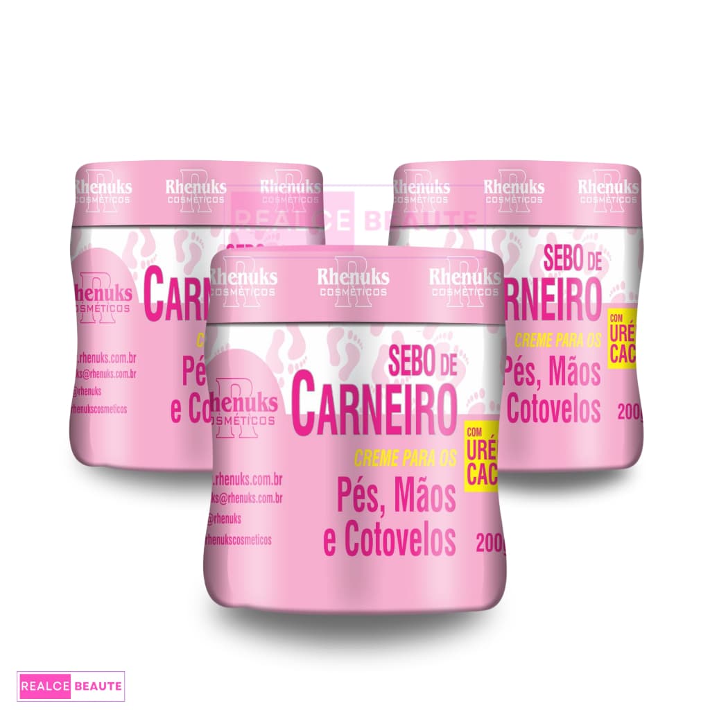 KIT com 3 Creme SEBO DE CARNEIRO com uréia - Rhenuks 200 ml