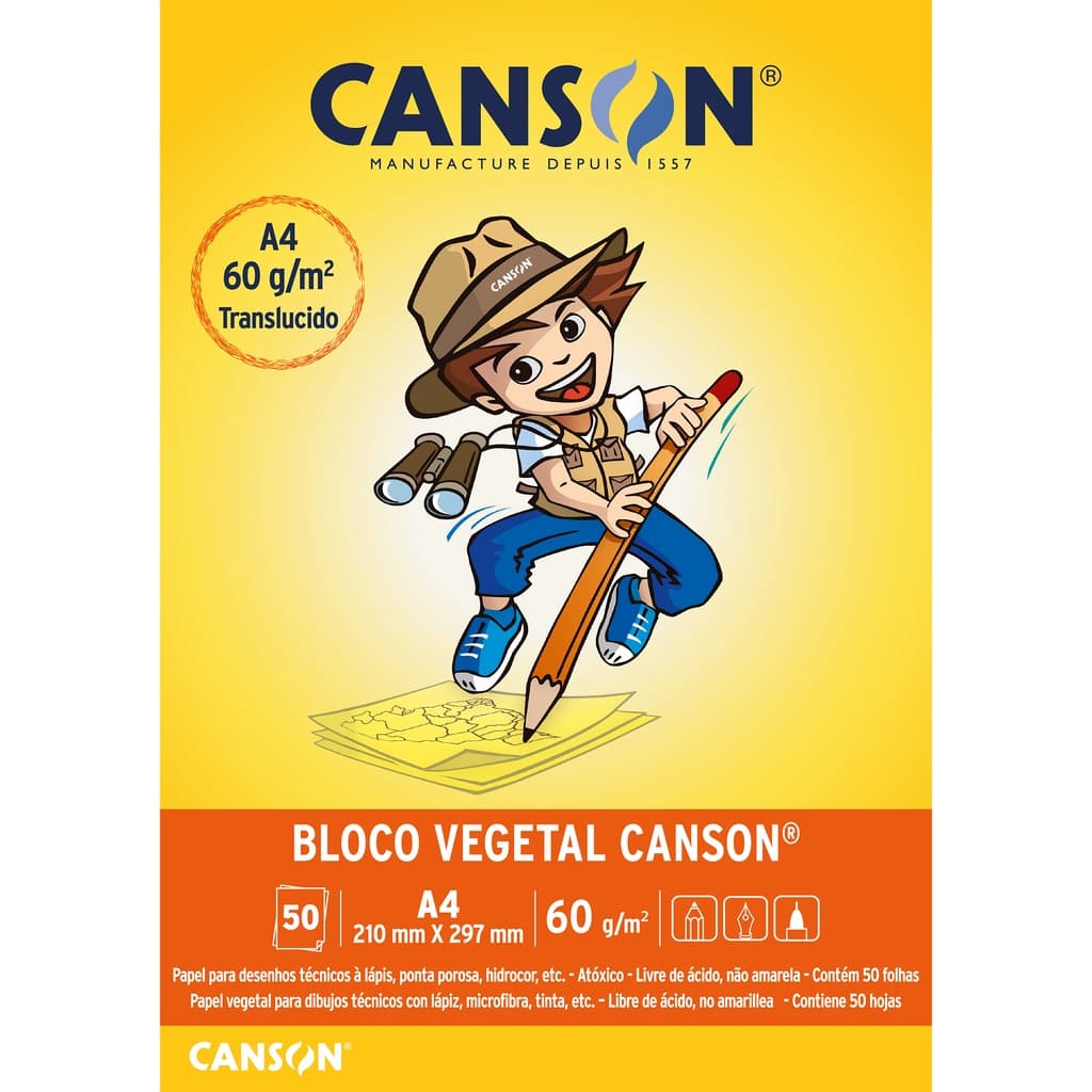 Bloco Papel Vegetal Canson A4 Liso 60g 50 Folhas