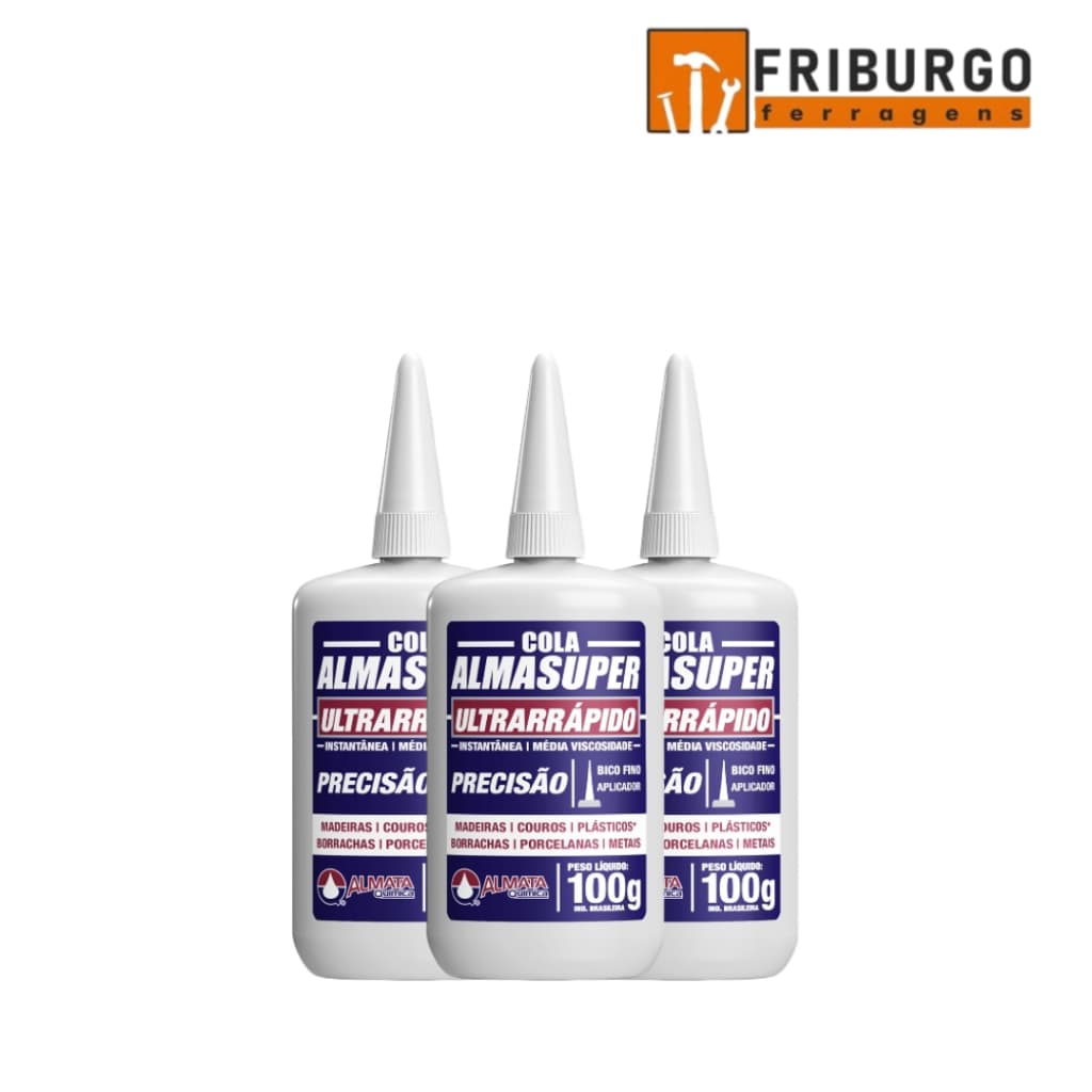 Kit com 3 UND Cola Instantânea Almasuper Bico Fino 100G