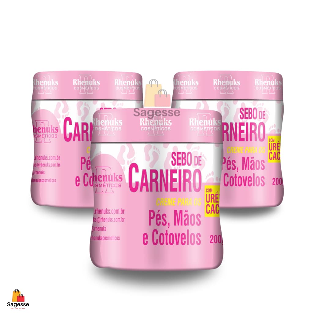 KIT com 3 Creme SEBO DE CARNEIRO com ureia -  200 ml Cada
