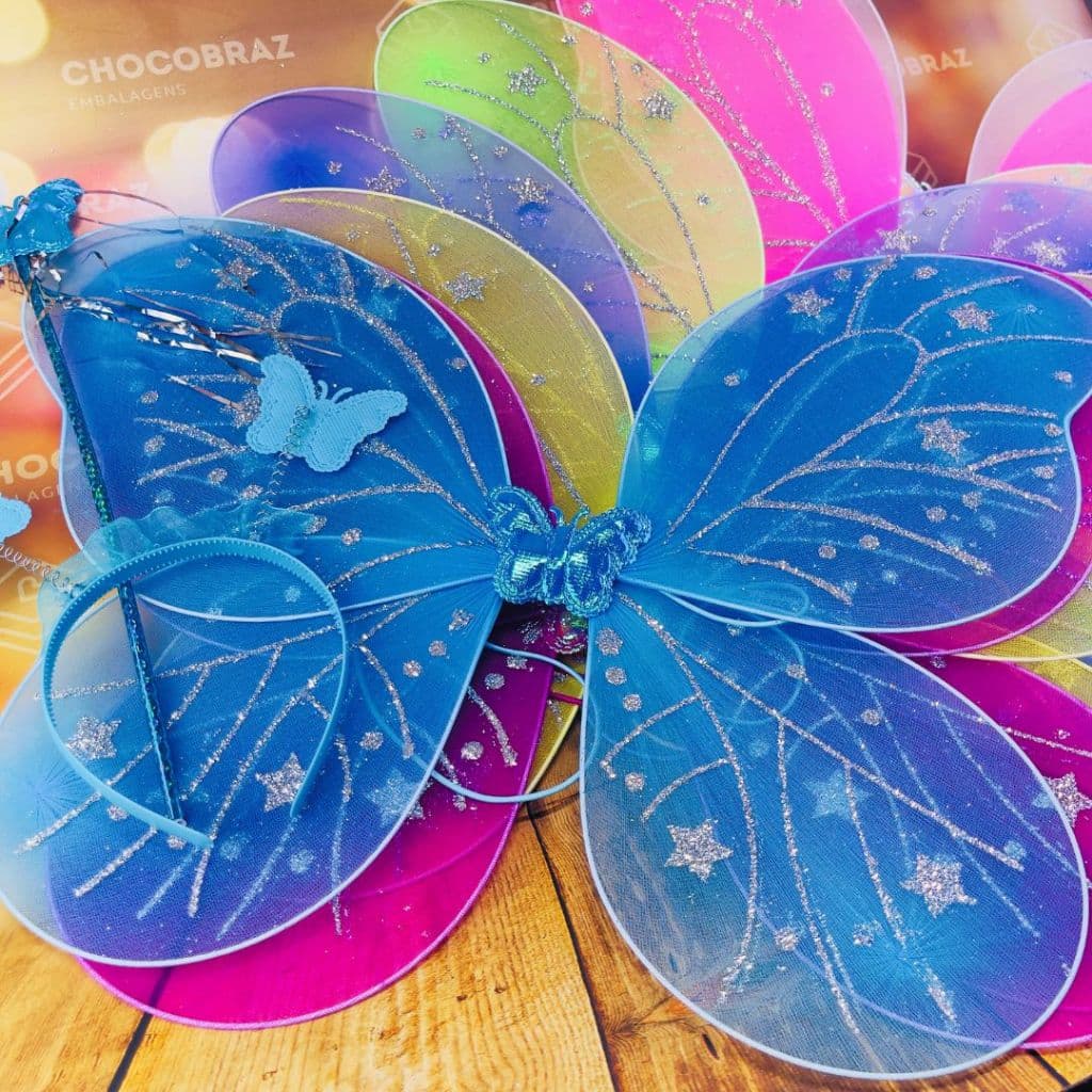 KIT 3 FANTASIA ASA DE BORBOLETA FADA INFANTIL+VARINHA+TIARA FESTA FANTASIA BALADA CARNAVAL 2025 (EX)