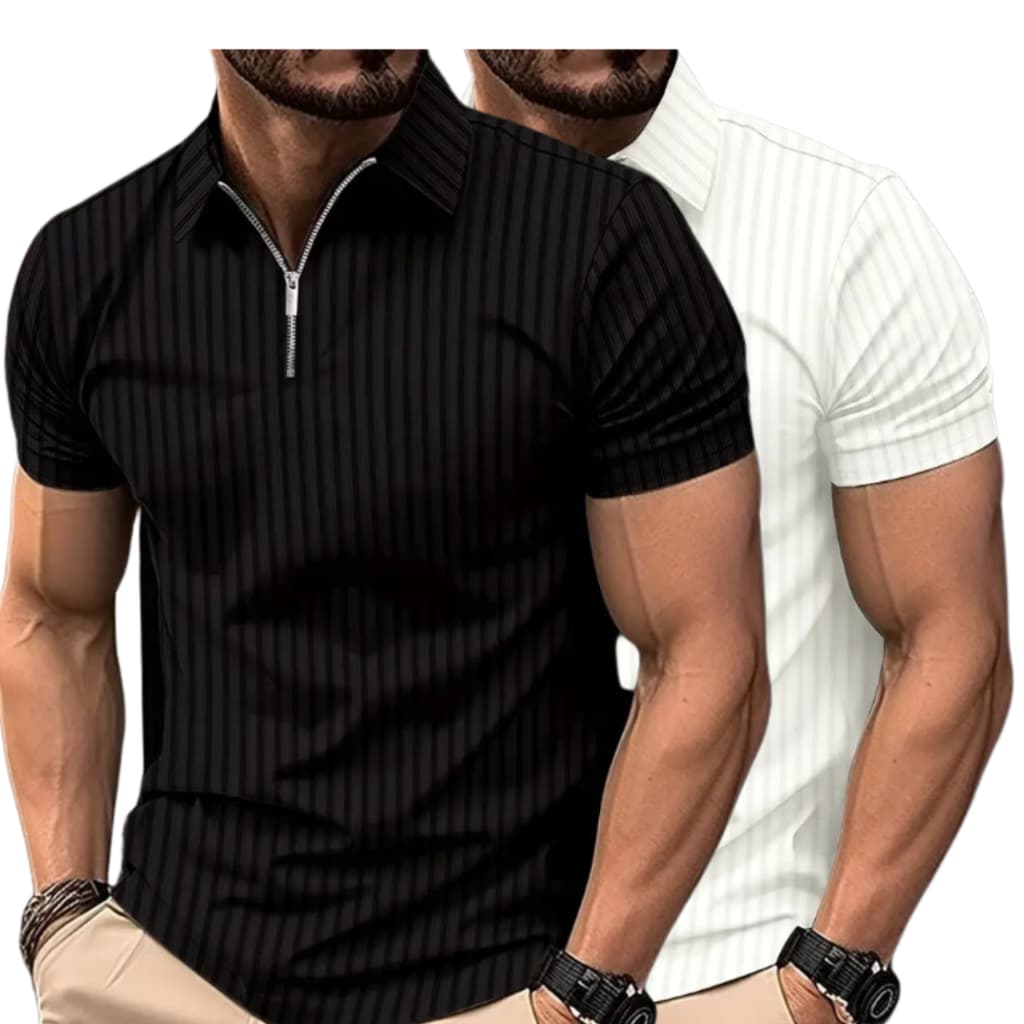 Kit 2 Camisetas Polo ziper Masculina Manga Curta Malha Canelada