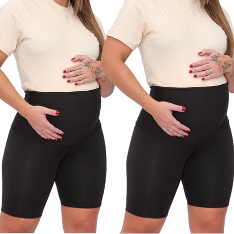 Kit 2 Bermudas Gestante Maternidade Cós Alto Suplex Preto Zero Transparência PP ao Plus Size
