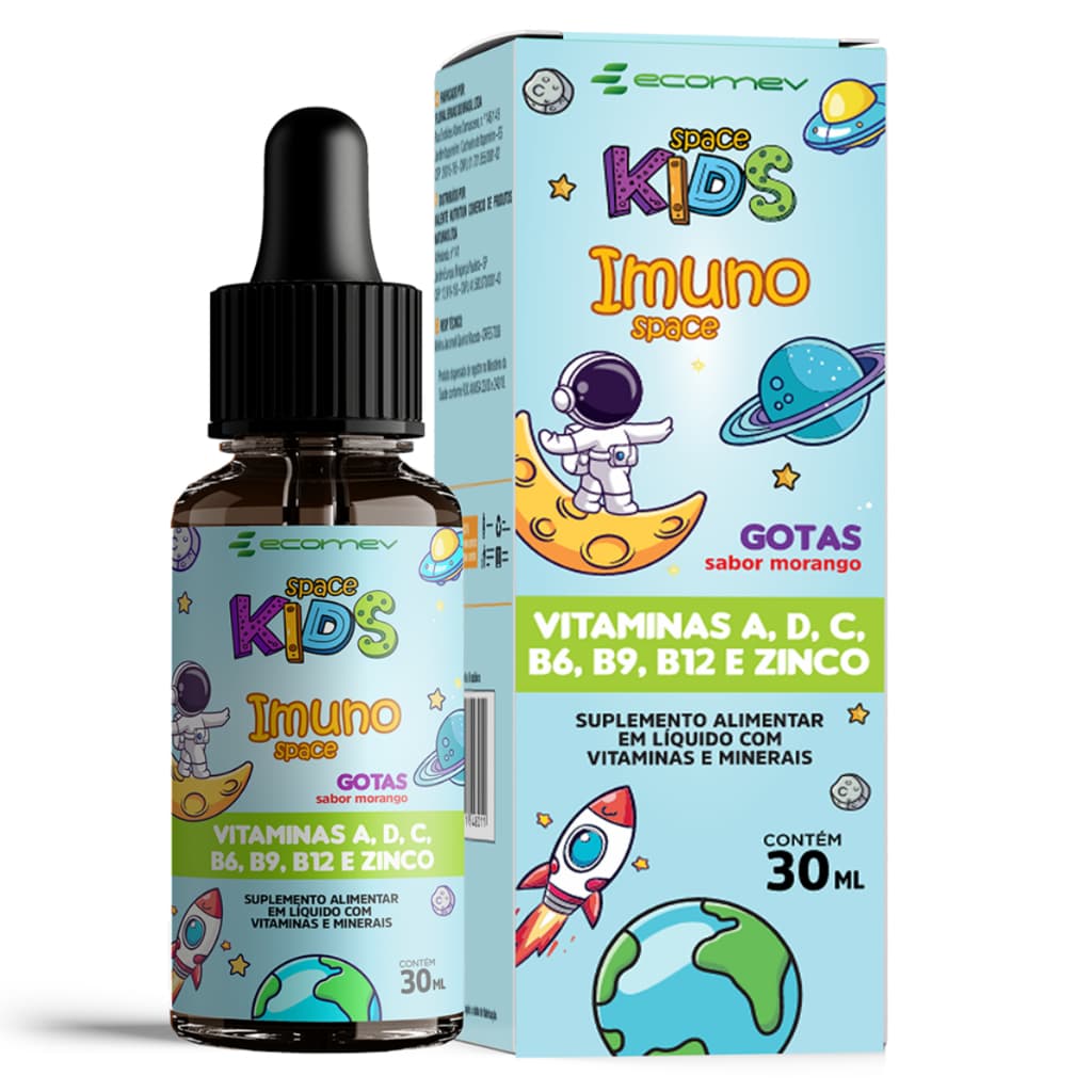 Imuno Kids Vit B6 B9 B12 A D C Zinco Formula Natural Gotas Morango 30ml  Ecomev