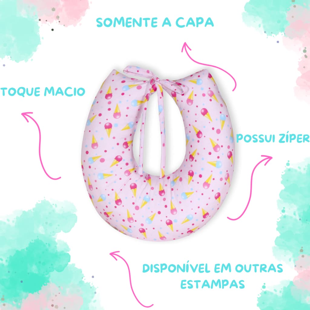Capa Para Almofada De Amamentação Com Laço Zíper Macia 100% Algodão