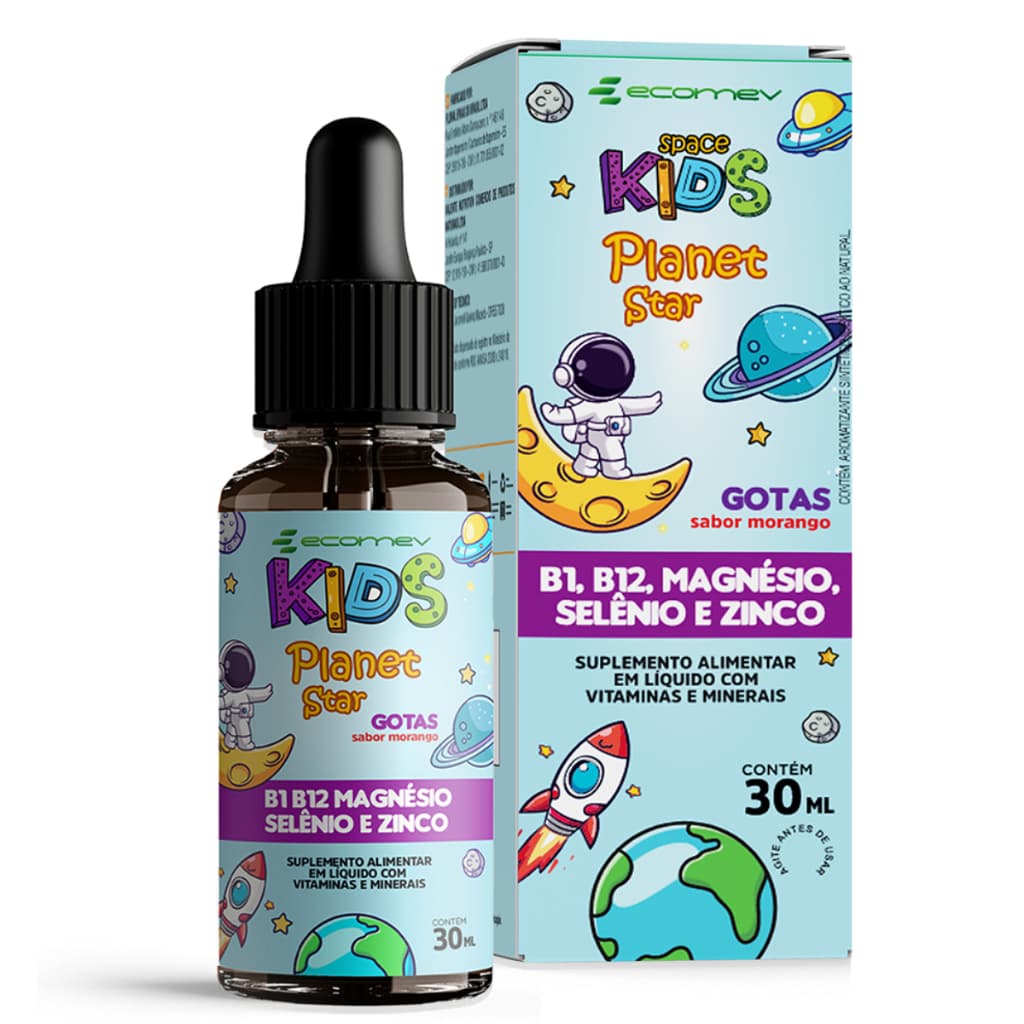 Foco Kids Magnesio B1 B12 Selenio Zinco Vitamina Infantil Gotas Morango 30ml Ecomev