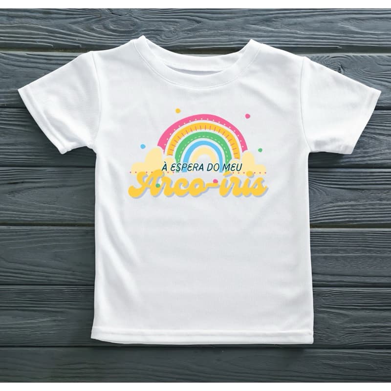 Camiseta [ Exclusiva] Bebê Arco Irís | Unissex Algodão| Gestante Grávida Chá Revelacão | Adulto Plus