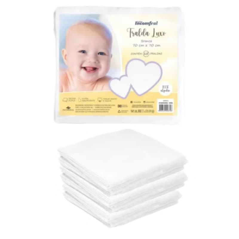 Fralda Bebê 15 Unidades Pinte E Borde Branca 100% Algodão 70x70 Cm
