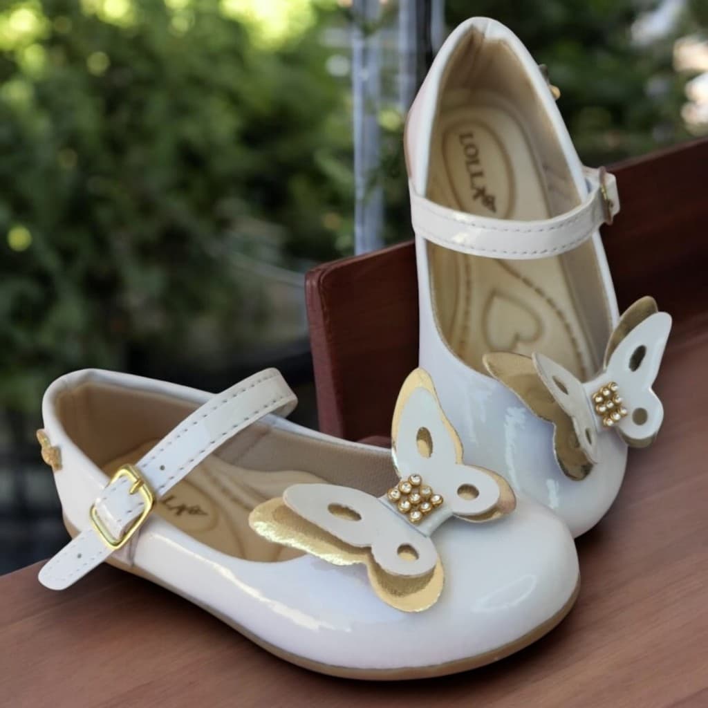 Sapatilha Infantil Menina Confortável Enfeite Borboleta Verniz Feminina 20 ao 34