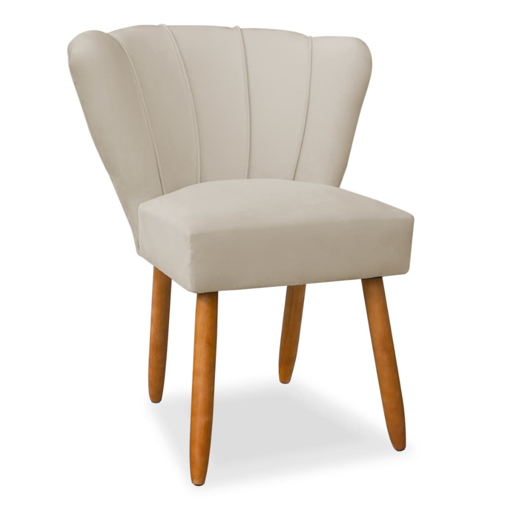 Cadeira poltrona estofada pes palito veludo bege