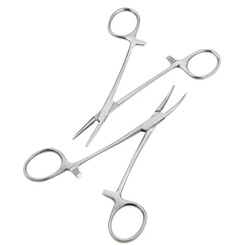 Kit 2 Pinça Mosquito Reta/Curva Halstead 12cm Aço Inox procedimento cirúrgico