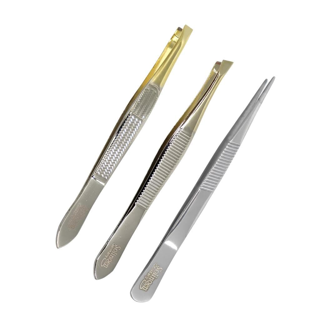 Pinças Profissionais Premium Dourada Inox Reta Chanfrada e Fina Design de Sobrancelhas