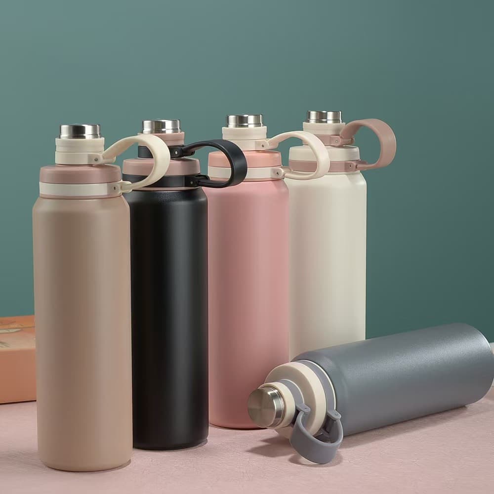 Garrafa Térmica De 800ML Com De Aço Inoxidável Portátil Com Canudo Gratuito Com Alça Ideal Para Esportes