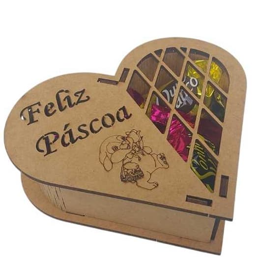 12 Caixas Coração Feliz Páscoa Bombons Lembrancinha MDF Madeira