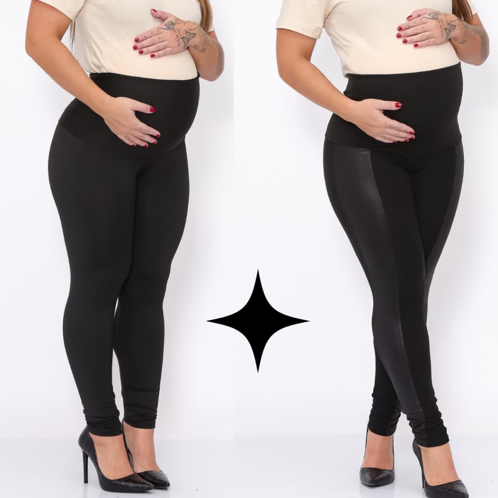 Kit 2 Calças Gestante Montaria Cirrê + Legging Básica Maternidade Suplex Grávida PP ao Plus Size