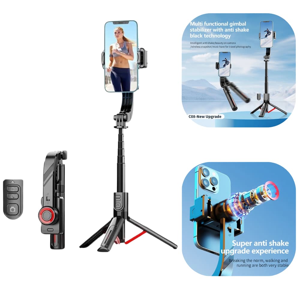 Estabilizador Gimbal C08 Tripé Estabilizador Anti-vibração para Transmissão ao Vivo Bastão De Selfie Controle Bluetooth
