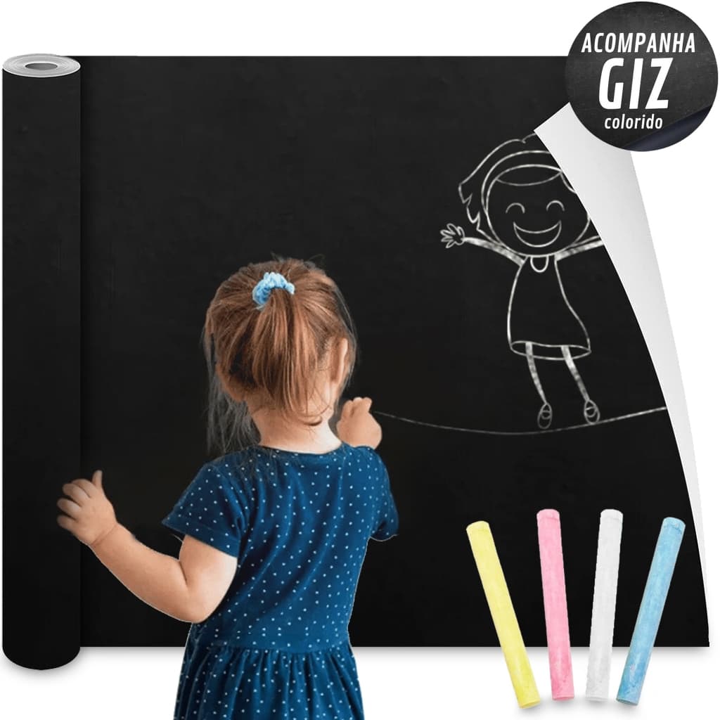 Adesivo de Lousa Parede Quadro Negro Infantil 2 ou 4 Metros Com Giz Colorido