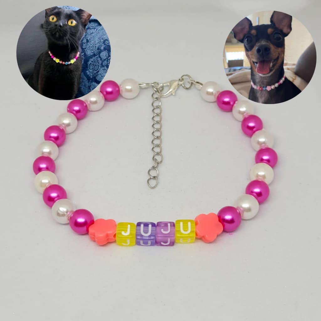 Coleira PET de Miçangas  Artesanal Personalizada | Colar pra Gato/Cachorro Ajustável | Coleira com Nome