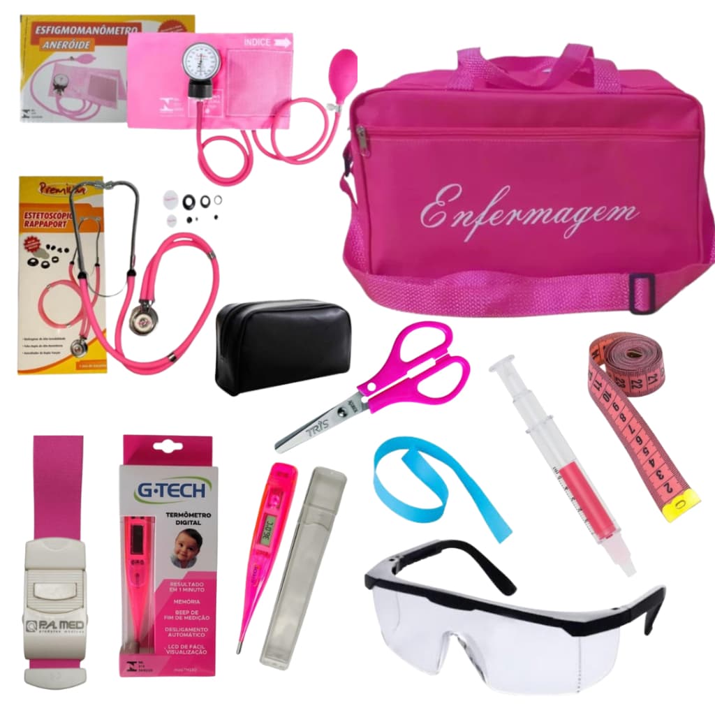 Kit Luxo de Enfermagem 10 itens  C/ Estetoscópio Duplo Rappaport/  Esfigmomanômetro PREMIUM