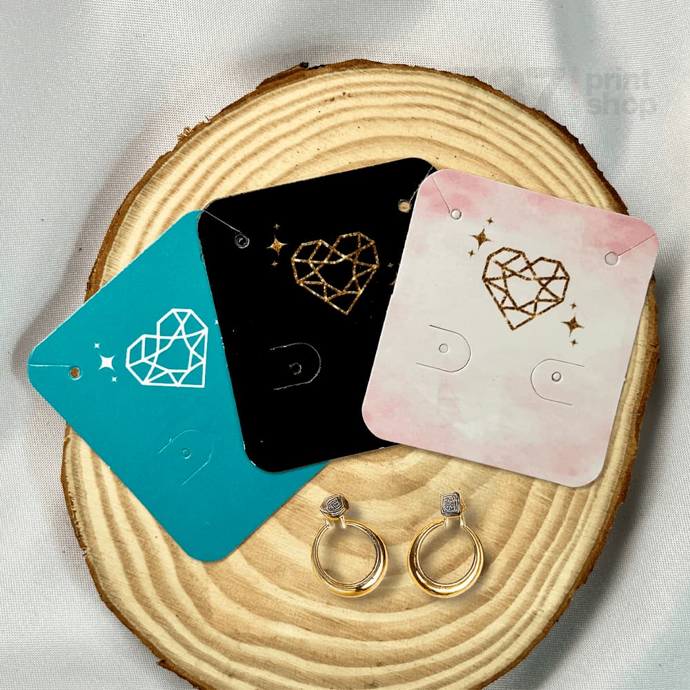 Tag para 1 Par de Brinco e Colar - Tamanho 4,5x5cm - Papel 300g Verniz Total - Joias e Semijoias Pronta Entrega