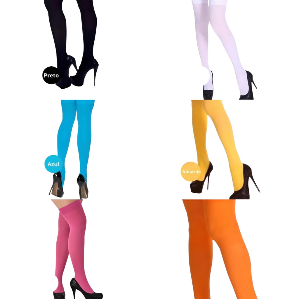 1 Par De Meia Calça 7/8 Fina Varias Cores Fantasia Cosplay Branco Rosa Azul Preto Laranja Amarelo