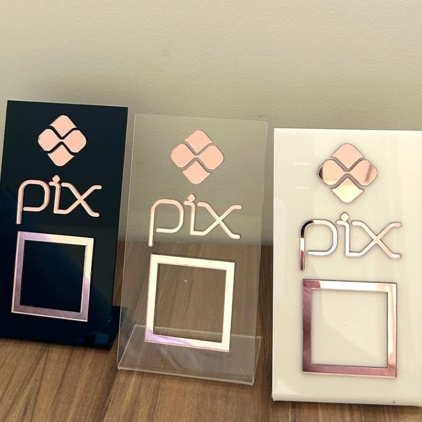 Placa Pix QrCode Acrílico Pagamento Balcão Loja De Mesa Com Base