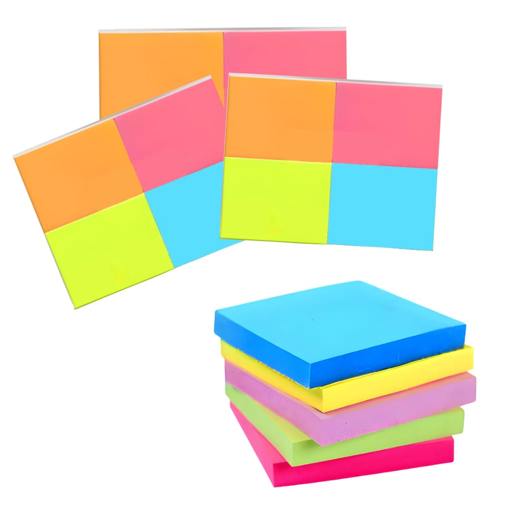 Kit 5 Blocos 4000 Folhas de Notas Adesivas Anotações Lembretes Recados Rascunhos Colorido Neon 76mm