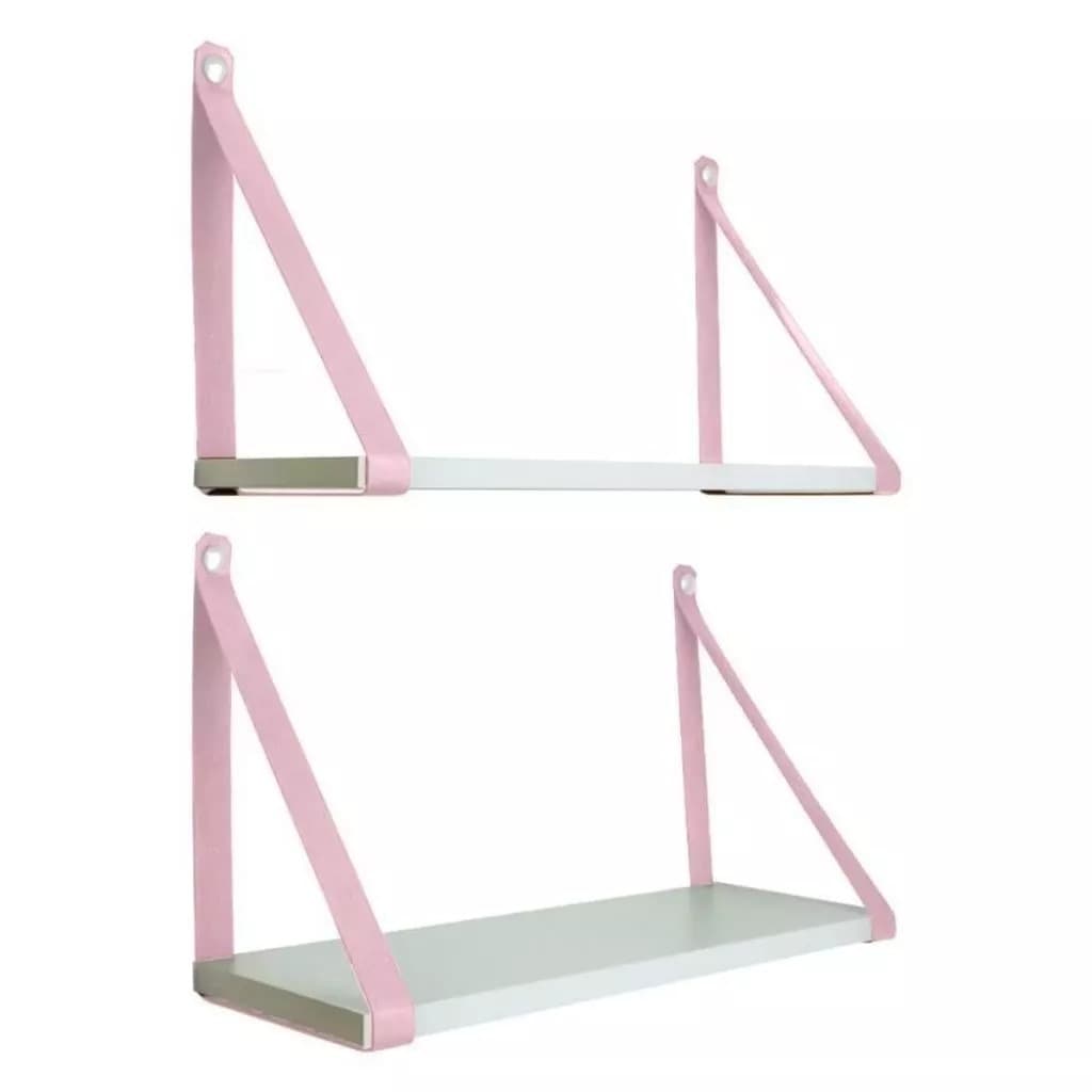 Kit 2 Prateleira Nicho de Parede mdf Branca Com Alça em Couro Varias Cores 45x15 De Comprimento Varias Cores!