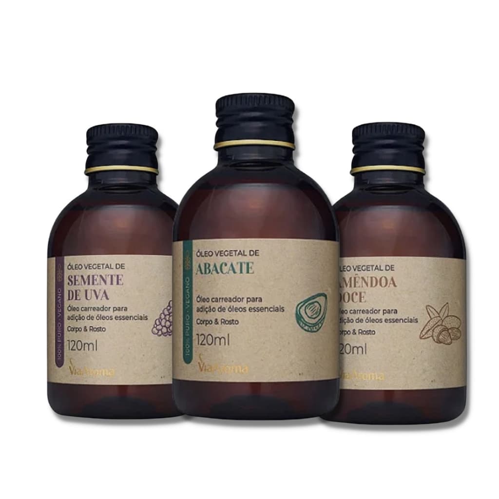 Óleo Vegetal Puro Carreador Via Aroma Natural 120ml Uva Amêndoas Abacate Argan Calêndula Girassol