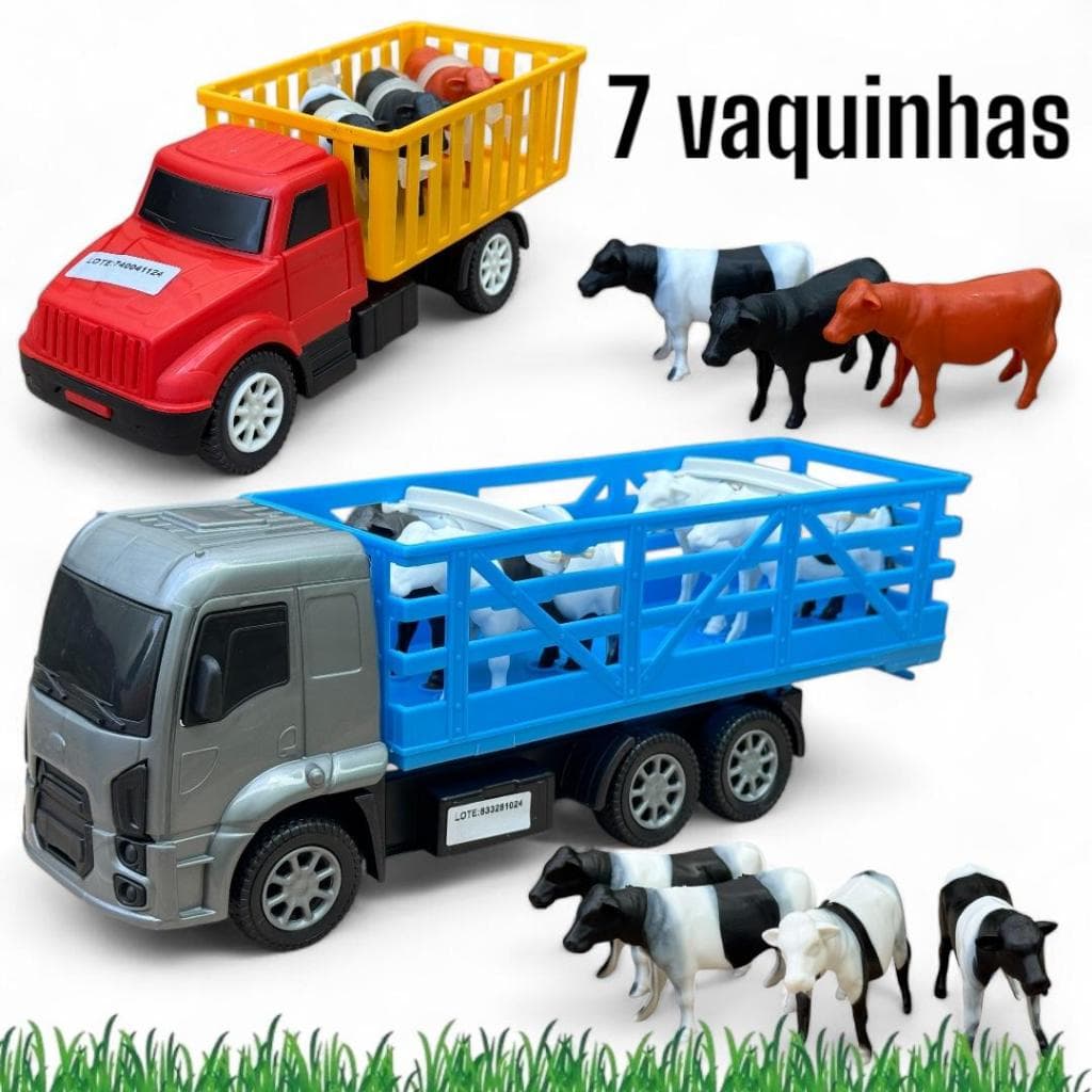 Kit 2 Caminhões Boiadeiro com 7 Bois Brinquedo - Diverplas