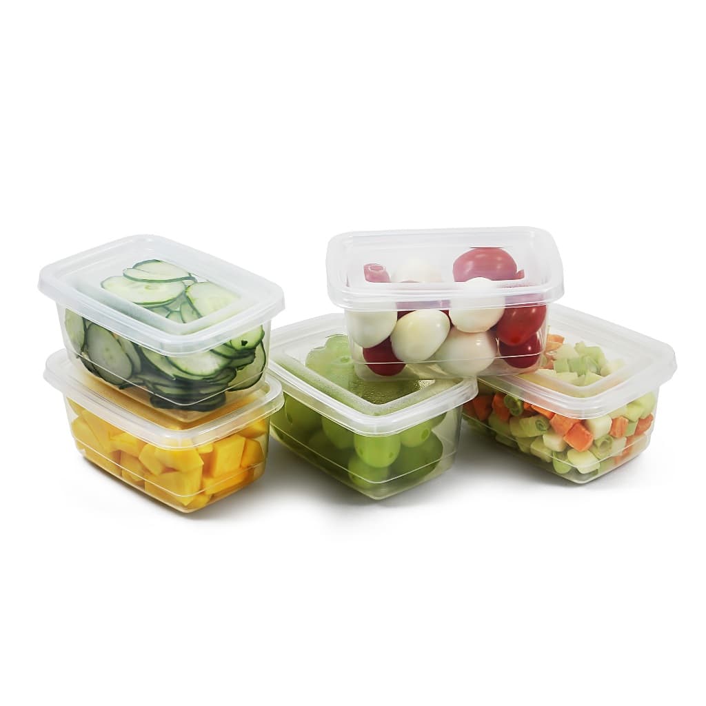 Jogo 5 Potes Retangular Pequeno 260ml com Tampa, Kit Pote Plástico BPA free, Conjunto Pote Mini Retangular Fitness