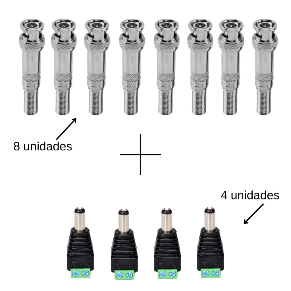 KIT 8 Conectores BNC Mola e Parafuso + 4 Conectores P4 borne