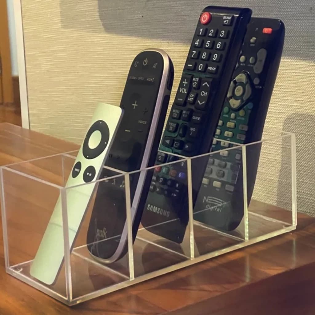 Organizador Porta Controle Remoto De Mesa 4 Divisorias Premium Acrílico