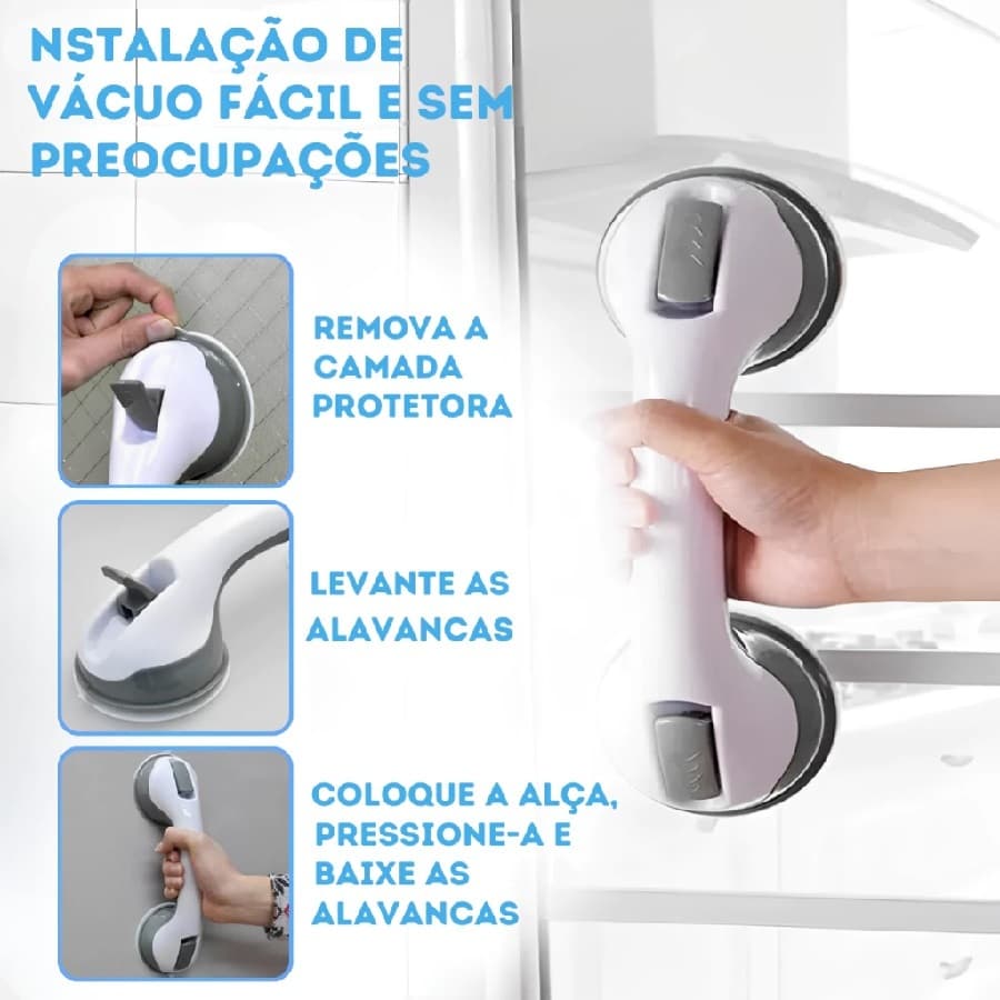 Barra De Apoio Com Ventosa Suporte Sanitário Portatil Idosos Deficientes 29x9Cm Banheiro