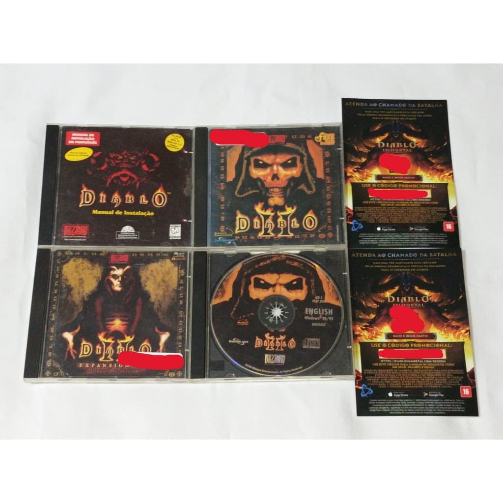 MEGA LOTE PC GAME JOGO DIABLO - 1 / 2 (2 CDs) / 2 EXPANSION SET / IMMORTAL CÓDIGO PROMOCIONAL (x2)