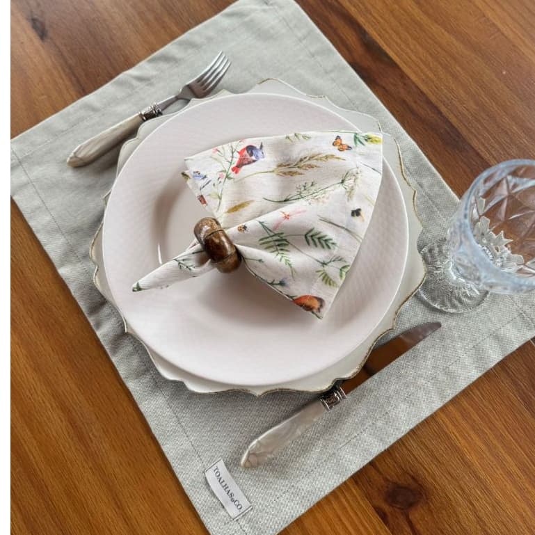 Kit Jogo americano em algodão 4 peças + 4 guardanapos em linho misto estampado para Mesa Posta