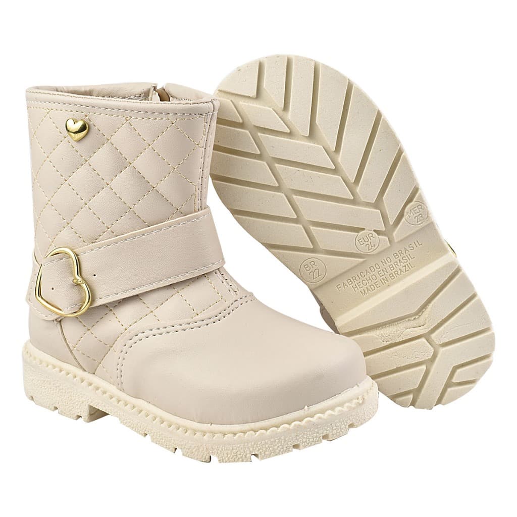 Bota Infantil Menina Delicada Coturno Coração Feminina Cano Baixo Outono Inverno