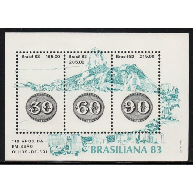 Bloco 140 anos do Olho de Boi - Brasiliana 83 - selo de carta - filatelia -  NOVO  - ano 1983 - catálogo RHM B57