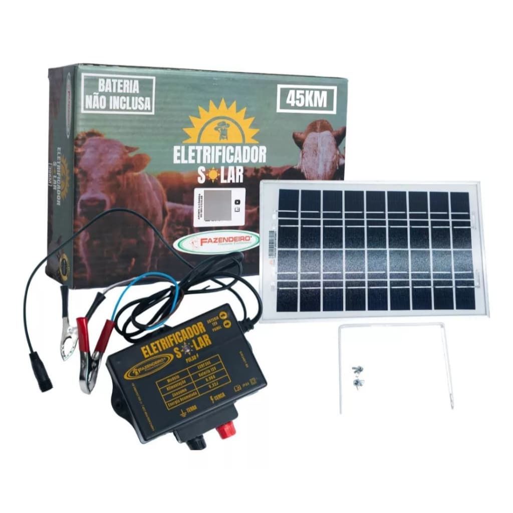 Máquina De Choque Cerca Elétrica Rural 45km Solar Sem Bateria
