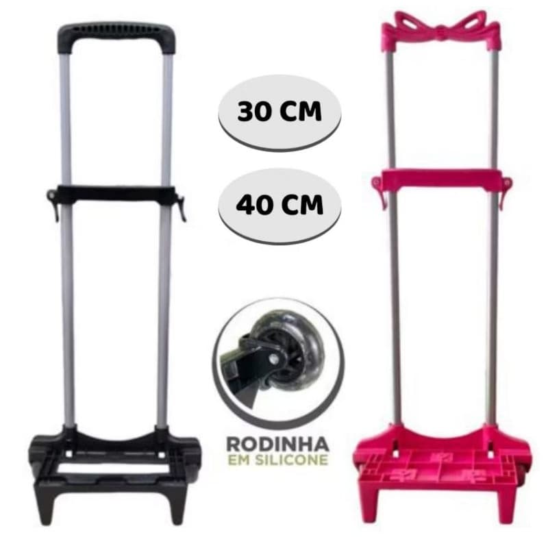 Carrinho para Mochila Escolar com 2 Hastes e Trava Tamanho Infantil com Rodinha de Silicone menina menino.