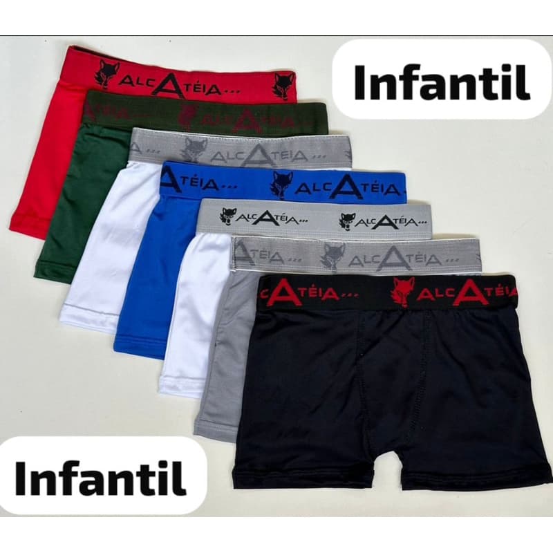 Kit 5 Cuecas Boxer Infantil Masculina 5 Cueca Box Microfibra Lisa Alcateia ack