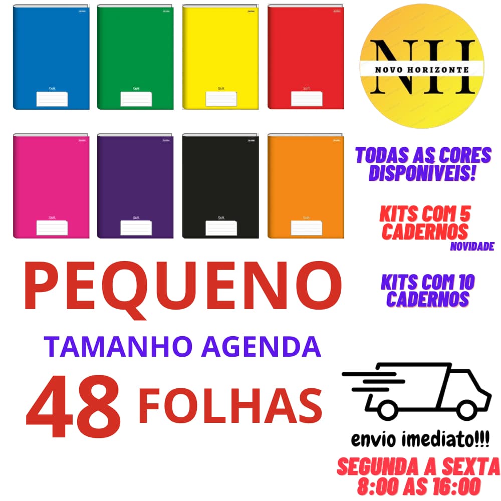Kit 10 OU 5 Cadernos Brochura PEQUENO 48 folhas capa dura Jandaia Caderno Brochurao Papelaria
