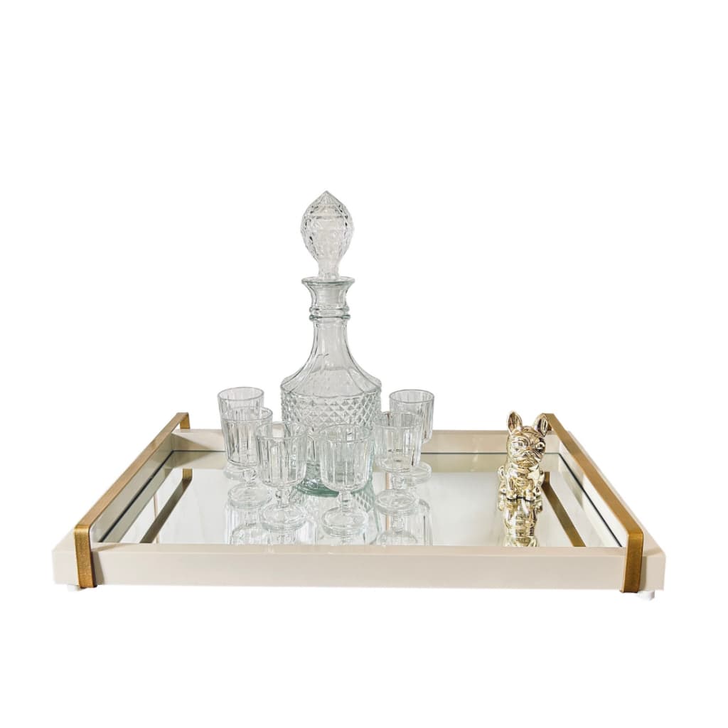 Bandeja espelhada para cantinho do café bebidas bar luxo 50x30 com alça pintura laqueada