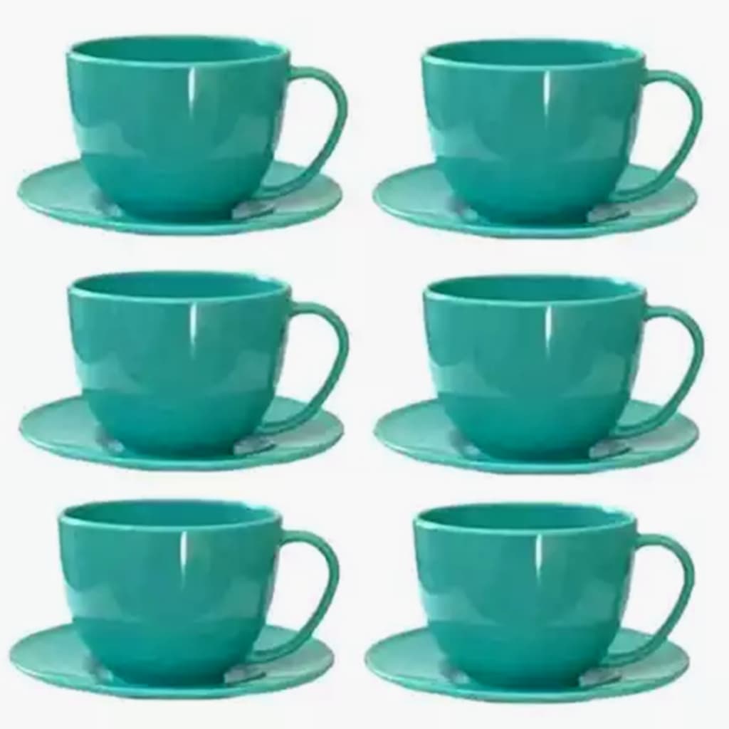 KIT 6 XÍCARAS DE CHÁ ACRÍLICO 200 ML + 6 PIRES EM ACRÍLICO COZINHA CAFÉ BISCOITO CHOCOLATE CAPUCCINO