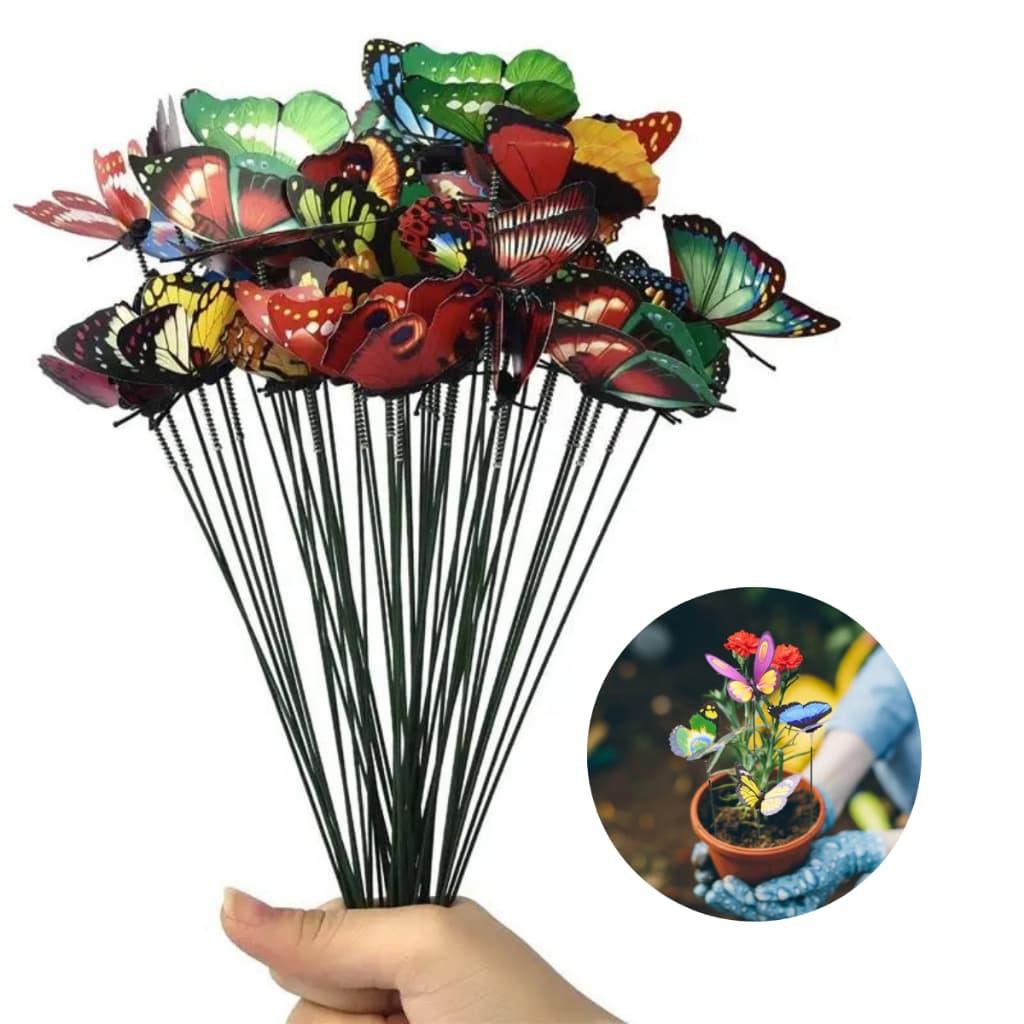Borboletas decorativas 3d enfeite jardim vasos com haste kit 12un mini
