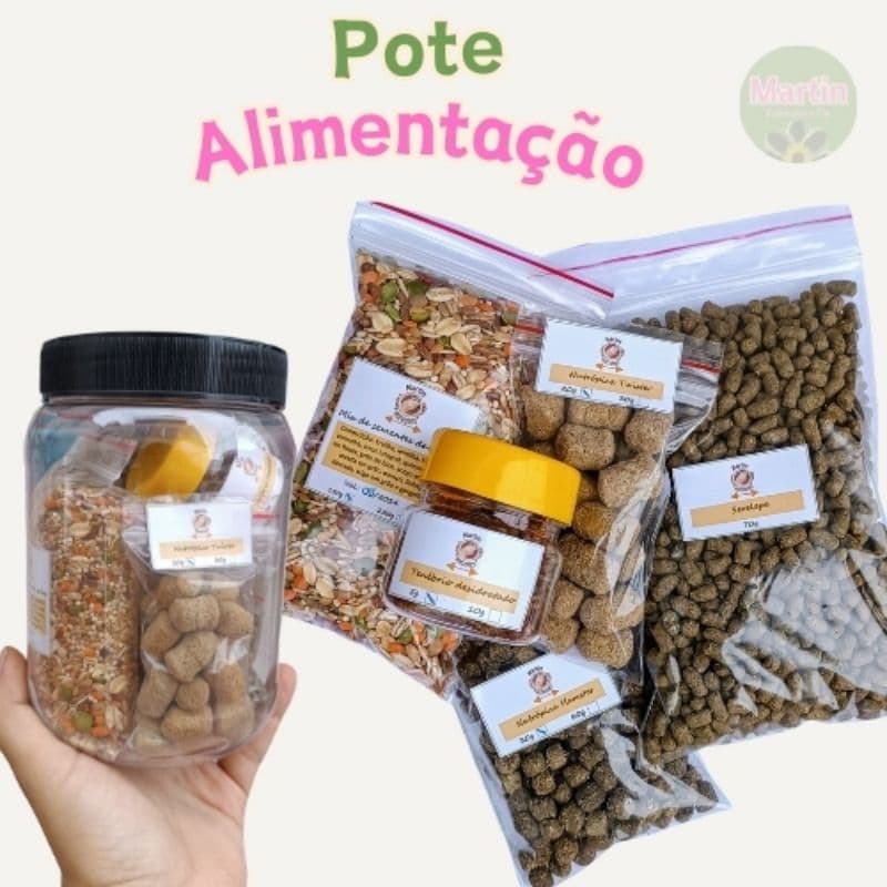 Pote recheado com kit alimentação para hamster, nutrópica Twister, hamster, serelepe, mix de grãos e sementes