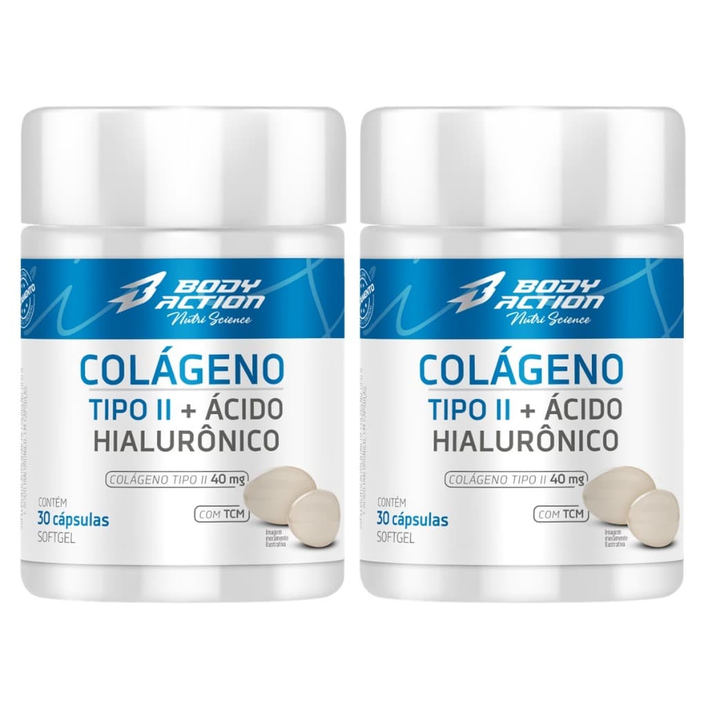 Kit 2x Colágeno Tipo 2 Com Ácido Hialurônico Total 60 Caps - 2 Meses Bodyaction